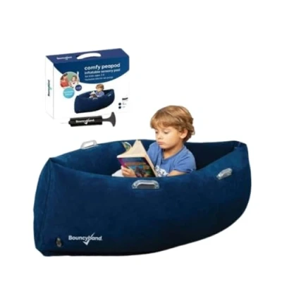 Image of Playlearn Sensory Blue Inflatable Couch Air Lounger Chair,Hugging Peapod Chair Stress Relief&amp;Compression 76x43cm Vinyl Kids with Pump&amp;Repair Kit Comfy Ages 6&amp;Up