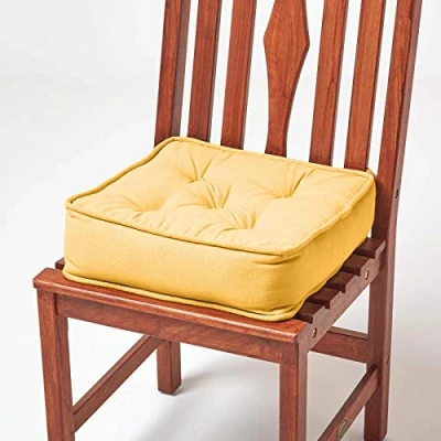 Image of HOMESCAPES Mustard Dining Chair Booster Cushion Large Firm 40 cm Square Seat Pad with Supportive 10 Thick Lift Soft Dark Yellow Cotton For The Elderly, Post Operative and Pregnancy