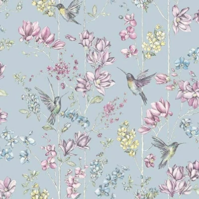 Image of Holden Glitter Hummingbird Wallpaper Floral Teal Multi