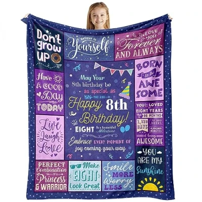 Image of puekrtoa Birthday Gifts for 8 Year Old Girls Boys, Girl Gift Ideas, 8th Decorations Girls, Present Girl, Age Throw Blanket 60x50 Inch