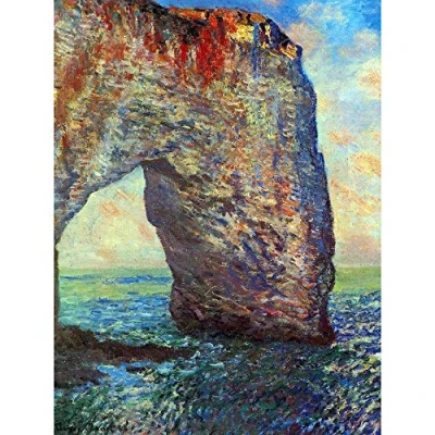 Image of Wee Blue Coo Claude Monet Rocky Cliffs Of Étretat (La Porte Man) Old Painting Art Print Poster Wall Decor 12X16 Inch