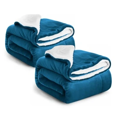 Image of Imperial Rooms Sherpa Fleece Blanket Pack of 2 Bed Throws Blankets For Sofas Soft Fluffy Thick Reversible Microfiber Throw (Teal, Double (150 x 200 Cm))