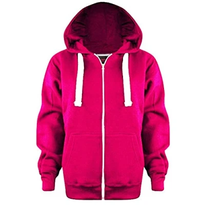 Image of Kids Girls &amp; Boys Unisex Plain Fleece Hoodie Zip Up Style Zipper Age 2 13 Years (13 14 Years, Fuchsia)