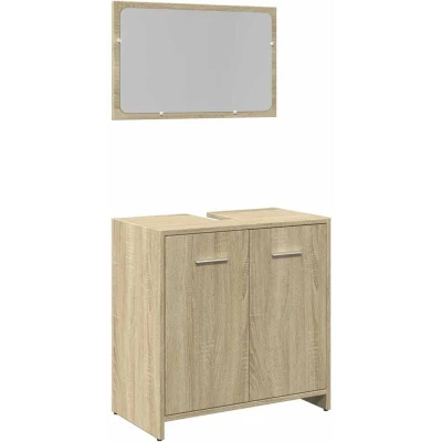 Image of vidaXL Bathroom Furniture Set Wall Mounted 2 Piece with Sink Cabinet Sonoma Oak Engineered Wood &amp; Ceramic Basin Storage Solution