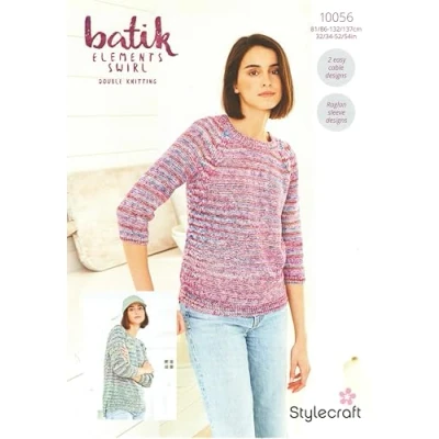 Image of Stylecraft Batik Elements Swirl DK Knitting Pattern 10056 Ladies Sweaters (2 Designs)