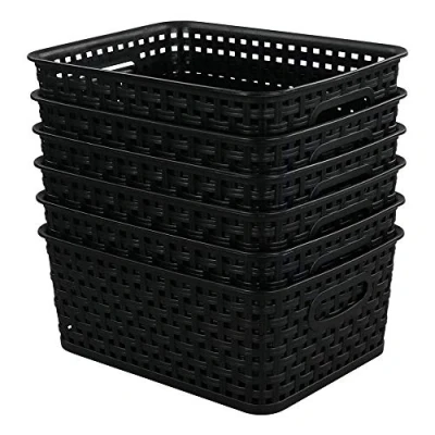 Image of Yarebest 6 pack Weave Baskets, Plastic Small Basket, Black