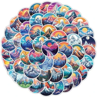 Image of 50 Pcs Mountain Stickers for Kids Teens Adults Boys Girls Gift,Stickers Pack Laptop,Skateboard,Luggage,Car,Bike, Cup,Computer,Water Bottle Decor,Mountain Vinyl Waterproof Sticker Decals