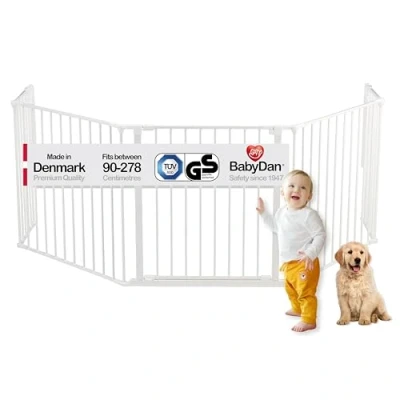 Image of BabyDan Flex XL, 90 278 cm/35.5 109.4 inches, Hearth Gate/Stair Gate/Room Divider/Fire Surround, White, Made in Denmark Baby Gate/Safety Gate (Pet gate/Dog playpen)