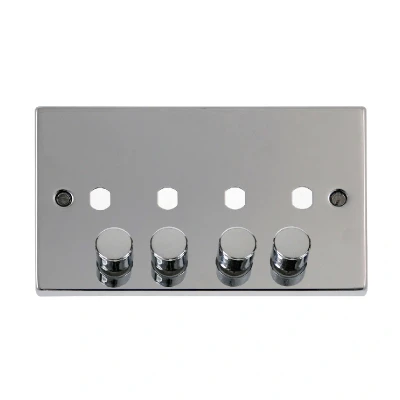 Image of Click Deco 4 Gang Unfurnished Dimmer Plate and Knob (1600W Max) Polished Chrome