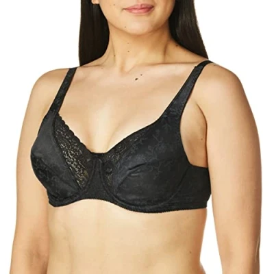 Image of PLAYTEX Women&#039;s Secrets Signature Floral Underwire Bra Full Coverage, Opaque, Real Black, 36D