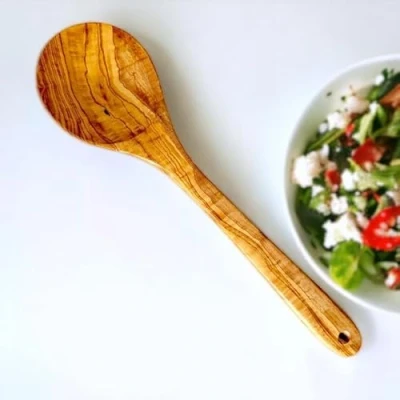 Image of Olive Wood Cooking Kitchen Wooden Utensil Set Rice Spoon Spatula Fork with Slits (Spoon)
