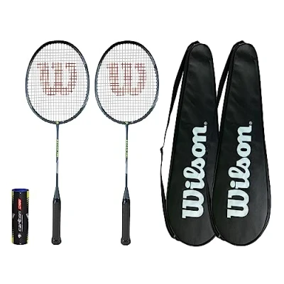 Image of Wilson Recon P80 Badminton Twin Racket Set, with Full Length Protective Covers &amp; 6 Shuttles