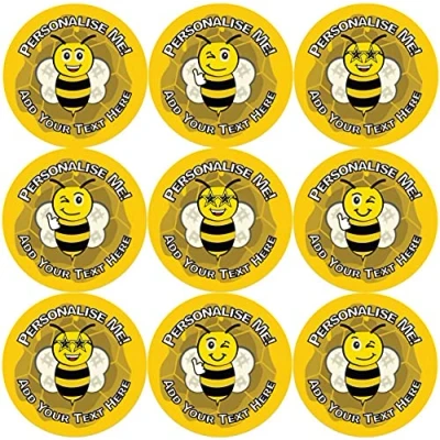 Image of 144 Personalised Busy Bees 30mm Glossy Reward Stickers for School Teachers, Parents