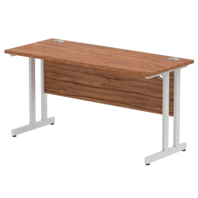 Image of Impulse 1400 x 600mm Straight Office Desk Walnut Top Silver Cantilever Leg