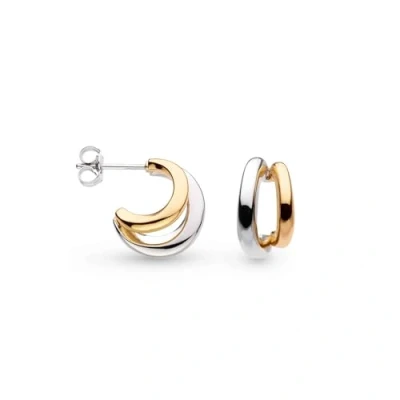 Image of Kit Heath Sterling Silver and Gold Plate Bevel Cirque Double Semi Hoop Stud Earrings