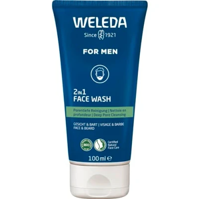 Image of Weleda 2 in1 Face Wash for Men, &amp; Beard, Mens Gentle Deep Pore Cleansing, Balance Oily Skin, Natural, Organic, Vegan, 100ml
