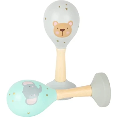 Image of small foot 11886 Music Rattles, in Soft Pastel Child Friendly Design, for Babies and Infants Toys, Wood Colour, Grey, Pink, Light Blue