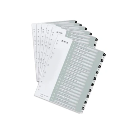 Image of Leitz Index for A4, Pack of 6, PC Writable Cover Sheet and 20 Dividers, Tabs with Number Print 1 20, Extra Width, White/Black, Polypropylene, Wow, 12170000