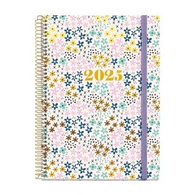Image of Miquelrius 2025 Diary, Yearly Agenda 155 x 213 mm, Day Page Agenda, Laminated Cardboard Cover, Spiral, Elastic Closure, Paper 80 g/m², Spanish, English and Portuguese, Spring