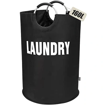 Image of DOKEHOM 160L XX Large Laundry Basket (7 Colors), Collapsible Bag, Foldable Hamper, Folding Washing Bin (Black, XXL)