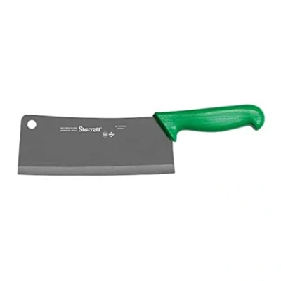 Image of Starrett Professional Stainless Steel Chefs Kitchen Cleaver Knives Wide Rectangular Profile 8 inch (200mm) Green Handle
