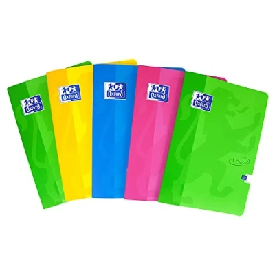 Image of Oxford Touch A4 Premium Exercise Books, 8mm Lined, 120 Pages, Assorted Colours, Pack of 5