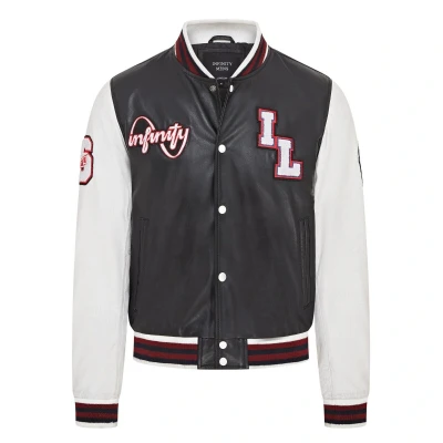 Image of Mens Baseball Black White Leather Letterman Bomber Jacket