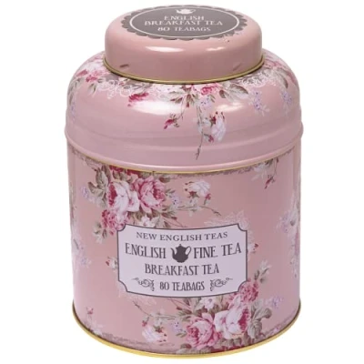 Image of New English Teas Vintage Floral Tea Caddy with 80 Breakfast Teabags