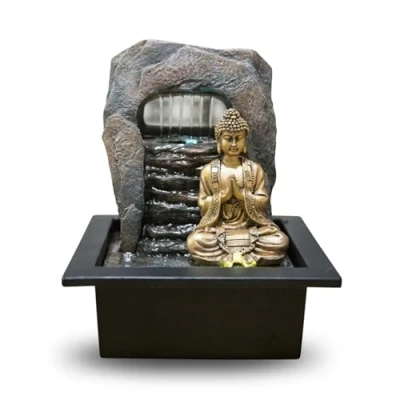 Image of Zen Light Dao Removable Buddha Statue LED Feng Shui Relaxing Indoor Decoration Idea Closed Circuit Table Fountain Brown and Gold H 26 cm Zen&#039;Light, Resin, Bronze, 21 x 17 25
