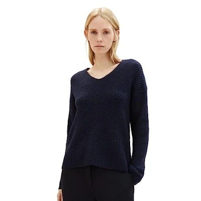 Image of TOM TAILOR Women&#039;s 1039242 Basic V Neck Jumper, 10668 sky Captain Blue, M