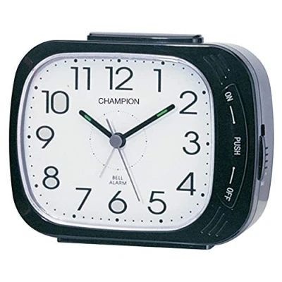 Image of Classic Bold Traditional Black Square Quartz Sweeping Non Ticking Loud Bell Alarm Clock with Adjustable Snooze setting
