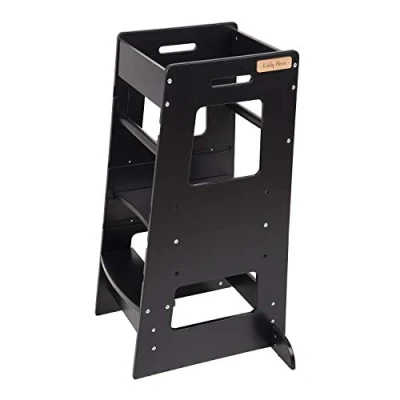 Image of KiddyMoon Kitchen Helper For Kids Step Stool Learning Tower Children Chair Adjustable Height Level Montessori Furniture, Babies Gadgets, ST 003, Black
