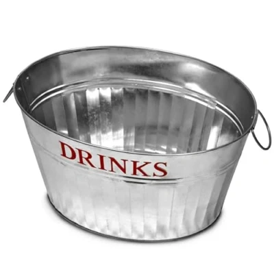 Image of Galvanised Steel Drinks Party Tub with Embossed Text for Vintage Service