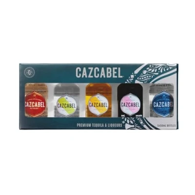 Image of Cazcabel Tequila &amp; Flavoured Liqueur Miniature Gift Set 5 x 5cl Bottles: Blanco, Reposado, Coffee, Coconut, Honey Perfect for Cocktails, Mixers Gifting Lovers
