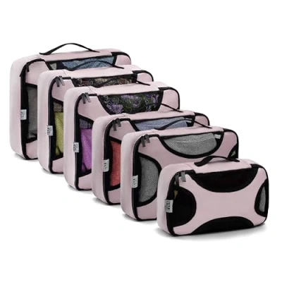 Image of IINNOVITY set of 6 packing cubes for suitcases organiser bags, multifunctional cube backpack and home storage, 4 different sizes luggage travel (pink)