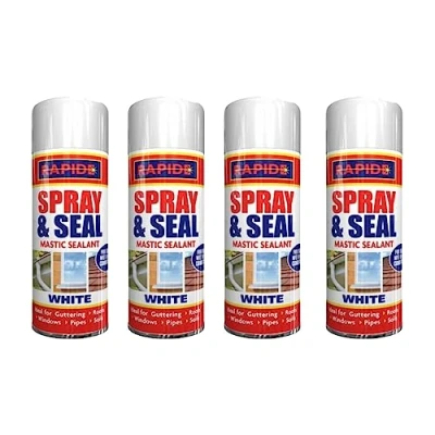 Image of PNJB, Spray And Seal White Mastic Sealant For Guttering Roofs Window Pipes Soil, &amp; Leak Fix Stop Instant Waterproof, 300ML, (4)