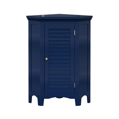 Image of Teamson Home Glancy Freestanding Corner Floor Cabinet with Faux Louvered Door, Navy