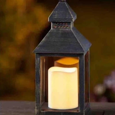 Image of Marco Paul Kentish Large Style Shabby Chic Rustic Look Battery Operated Candle Lantern Hanging Holder Indoor Or Outdoor Flickering Effect Light Garden Home Bar Café Vintage Lighting