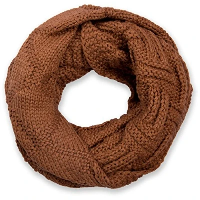 Image of styleBREAKER knit loop scarf with grid and rib pattern, single colour fine snood, winter scarf, unisex 01018155, Colour:Cognac