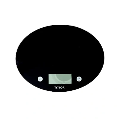 Image of Taylor Ultra Slim Round Glass Kitchen Food Scales, Compact Professional Standard Tare Feature with Precision Accuracy, Black, 5 kg/11 lbs Capacity
