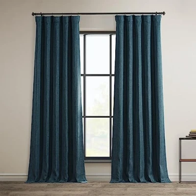 Image of HPD Half Price Drapes Faux Linen Textured Room Darkening Curtains for Bedroom 108 Inches Long (1 Panel), 50W X 108L Living Home Decor, Story Blue