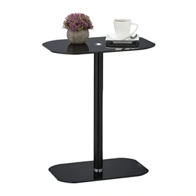 Image of Relaxdays Side Table, 60% glass 40% steel, Black, 54.5 x 44.5 29.5 cm