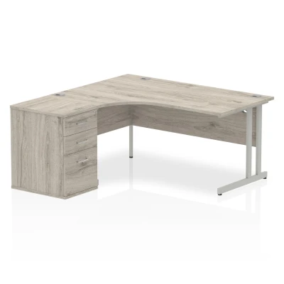 Image of Impulse 1600 Left Hand Cantilever Workstation 600 Pedestal Bundle Grey