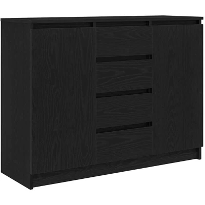 Image of vidaXL sideboard black oak cabinet with drawers and shelves engineered wood modern storage solution for living room/home office 100.5x35x76 cm