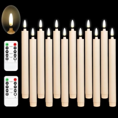 Image of Da by Flameless Candles,New 3D Flame Technology Window Candles, Ivory 10 inch LED Flickering Battery Candles with Remote Candles/Timer Function(Warm White Light) Set of