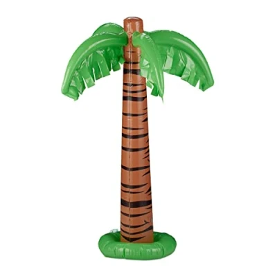 Image of Relaxdays Inflatable Palm Tree, Cool Pool Decor, Blow Up Coconut Summer Party Decoration, 80 cm Tall, Green/Brown