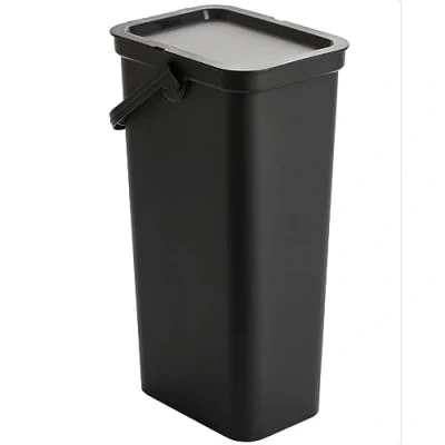 Image of Moda Recycling Bin with Handle 40L Plastic Slim Kitchen Lift Top Lid &amp; Locking for Storage Recycled Rubbish Organiser Container Dustbin Black