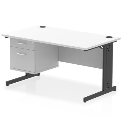 Image of Impulse 1400x800 Desk White Top Black Cable Managed Leg 2 Dr Fixed Ped