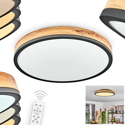 Image of LED Ceiling Light Salmi, lamp Made of Metal/MDF/Plastic in Black/Wood Look/Brown/Anthracite, dimmable Remote Control, Ø45 cm, 120 1800 Lumen, 2700 4000 6000K, 1 x 24W (incl.) IP20