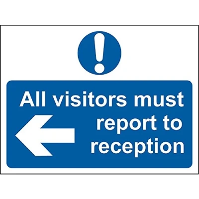 Image of All visitors must report to reception safety sign 3mm Aluminium 400mm x 300mm